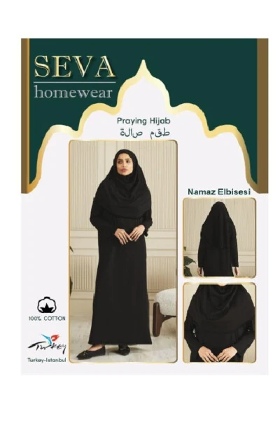 Prayer Dress With Self-Covering Cotton Knitted Hijab - SEVATEKS