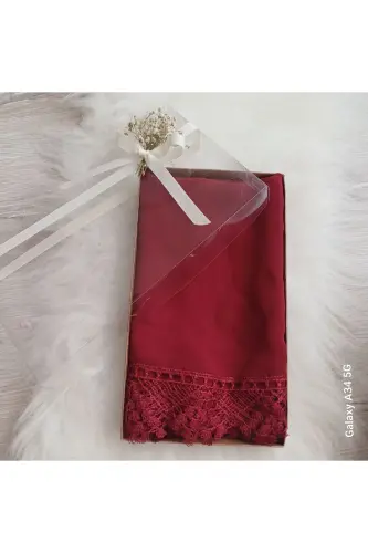 Prayer hijab ready needle lace shawl mawlid cover hajj umrah-Claret Red 