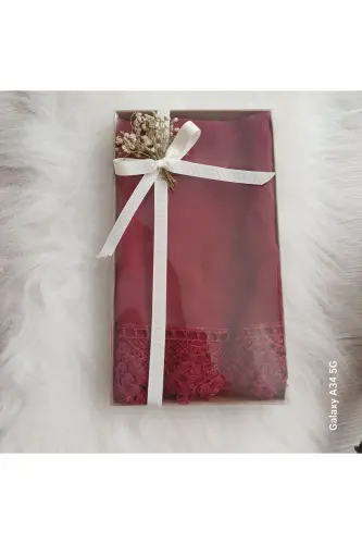 Prayer hijab ready needle lace shawl mawlid cover hajj umrah-Claret Red - LILAMOR CONCEPT HEDIYELIK (1)