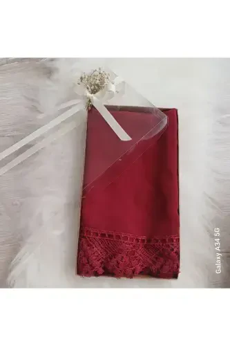 Prayer hijab ready needle lace shawl mawlid cover hajj umrah-Claret Red - 1