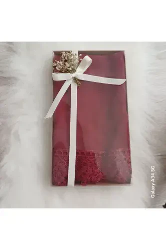 Prayer hijab ready needle lace shawl mawlid cover hajj umrah-Claret Red - LILAMOR CONCEPT HEDIYELIK (1)
