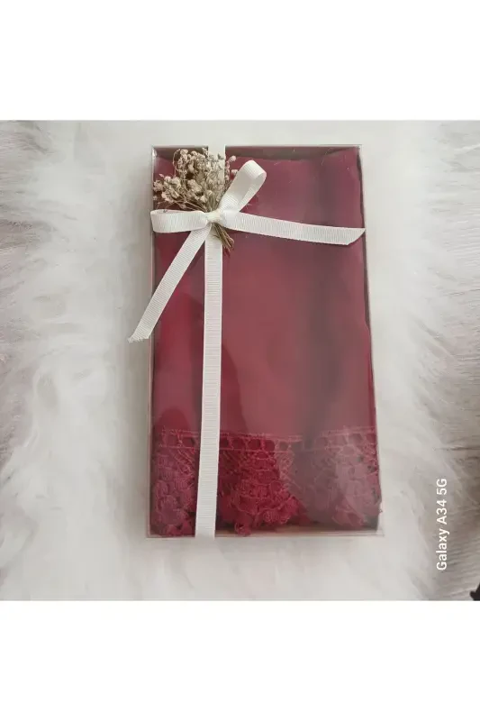 Prayer hijab ready needle lace shawl mawlid cover hajj umrah-Claret Red - 2