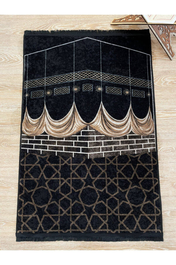 Prayer Mat with Fringe (latex Base) 75x125 Size - Black - 1