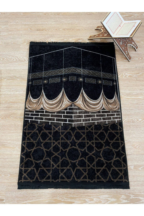 Prayer Mat with Fringe (latex Base) 75x125 Size - Black - 2