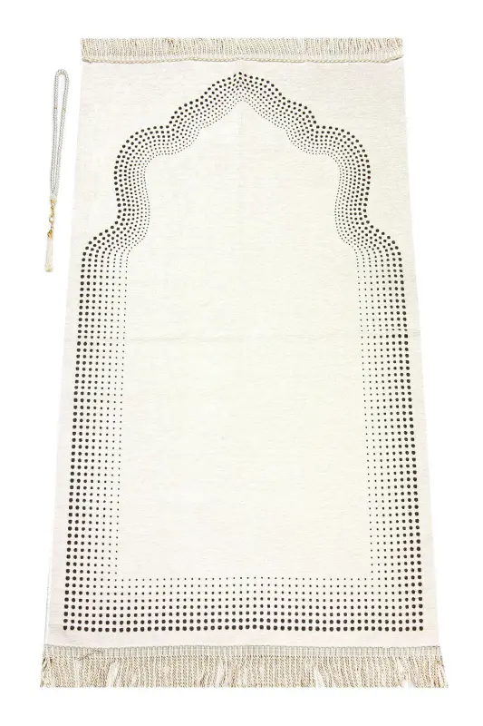 Prayer Rug Cream Plain Chenille Minaret - 1
