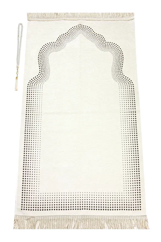 Prayer Rug Cream Plain Chenille Minaret - 2