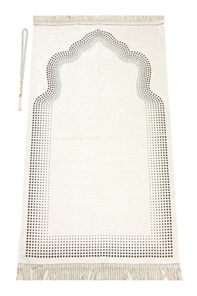 Prayer Rug Cream Plain Chenille Minaret - 1