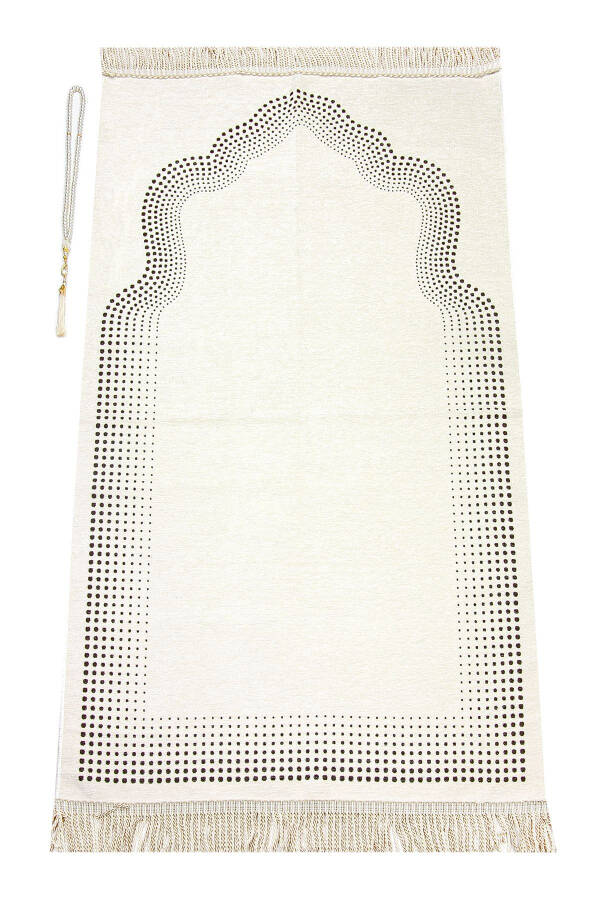 Prayer Rug Cream Plain Chenille Minaret - 1