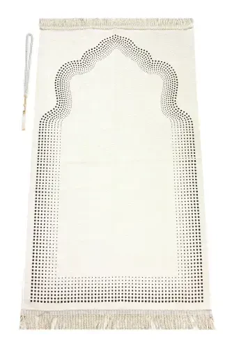 Prayer Rug Cream Plain Chenille Minaret - İHVAN (1)