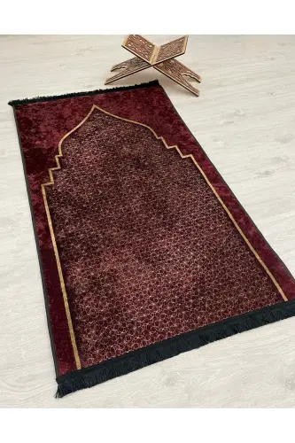 Prayer Rug Fringed (Latex Base) 75x125 Size-Bordeaux - 4