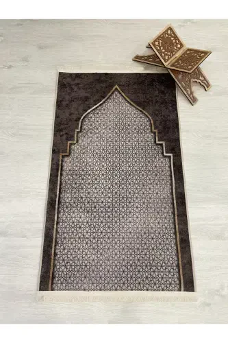 Prayer Rug Fringed (Latex Base) 75x125 Size-Brown - 1
