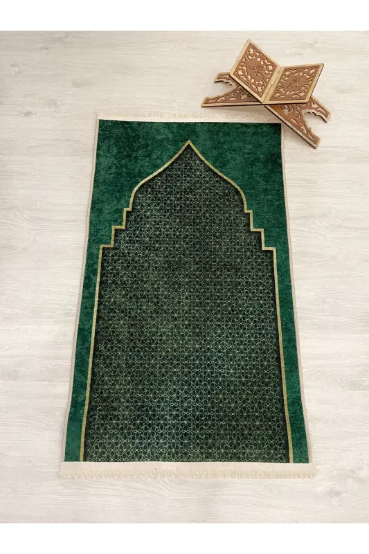 Prayer Rug Fringed (Latex Base) 75x125 Size-Green1 - BRILLANT
