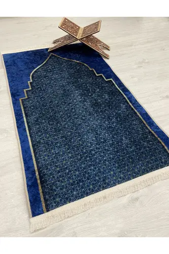 Prayer Rug Fringed (Latex Base) 75x125 Size-Navy Blue - 4