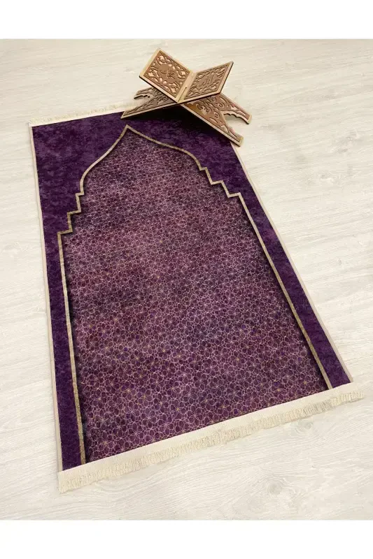 Prayer Rug Fringed (Latex Base) 75x125 Size-Purple - 2