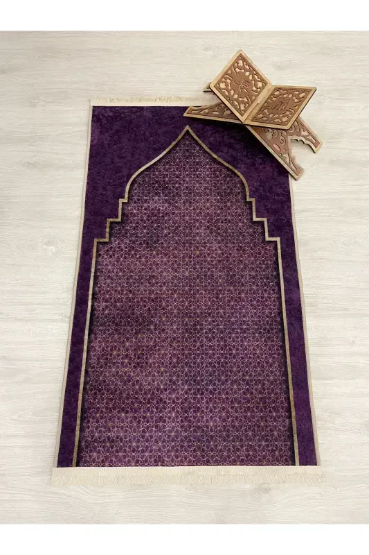 Prayer Rug Fringed (Latex Base) 75x125 Size-Purple - 3
