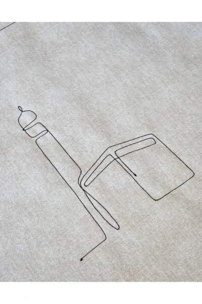 Prayer Rug Natural Plain Raw Linen - Kaaba - Embroidery Detail - 3