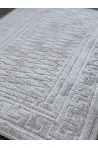 Prayer Rug Non-Slip Velvet Embossed, Embroidered, Special Soft Base 100% Cotton-Gray - 4