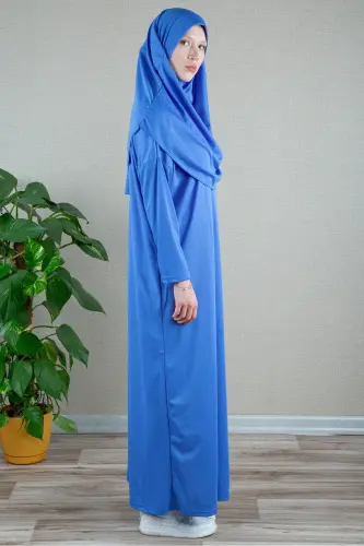 Prayer Rug Prayer Dress One Piece Including Headscarf-BLUE - 3