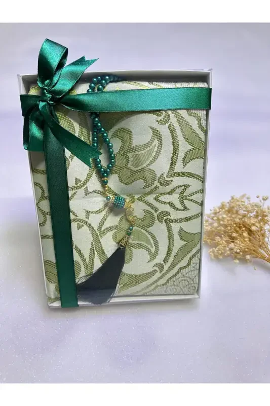 prayer rug set, 2-piece bridal bundle set, prayer rug rosary, gift, dowry mevlid-green - LIFESTYLING