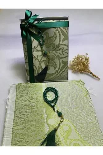 prayer rug set, 2-piece bridal bundle set, prayer rug rosary, gift, dowry mevlid-green - LIFESTYLING (1)