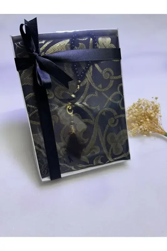 prayer rug set, 2 wedding bundle set, prayer beads, gift, dowry mevlid-black - 1