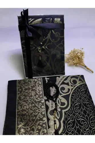 prayer rug set, 2 wedding bundle set, prayer beads, gift, dowry mevlid-black - 2