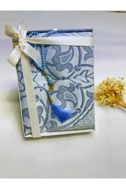 prayer rug set, 2 wedding bundle set, prayer beads, souvenir, dowry mevlid gift-baby blue - 1