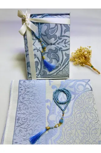 prayer rug set, 2 wedding bundle set, prayer beads, souvenir, dowry mevlid gift-baby blue - LIFESTYLING (1)