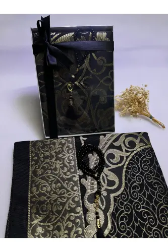 prayer rug set, 2 wedding bundle set, prayer rug rosary, gift, dowry mevlid-black - 2