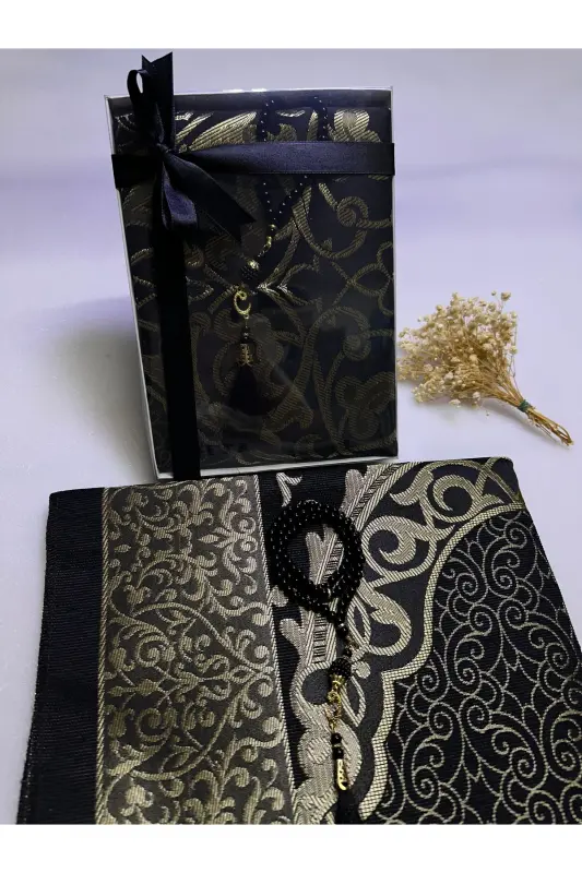 prayer rug set, 2 wedding bundle set, prayer rug rosary, gift, dowry mevlid-black - 2