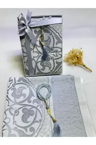 prayer rug set, 2 wedding bundle set, prayer rug rosary, souvenir, dowry mevlid-gray - LIFESTYLING (1)