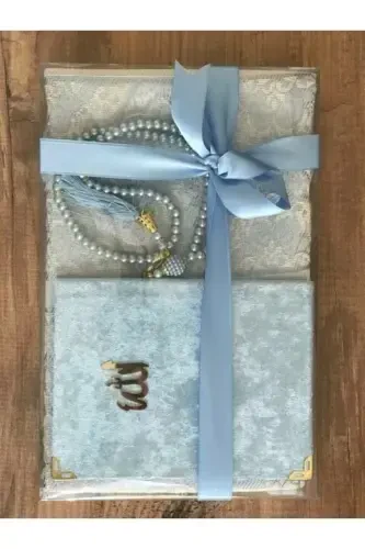 Prayer Rug Set 3 Pieces 1 Rosary 1 Prayer Rug 1 Yaseen-Blue - 1