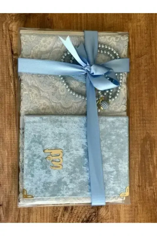 Prayer Rug Set 3 Pieces 1 Rosary 1 Prayer Rug 1 Yaseen-Blue - 2