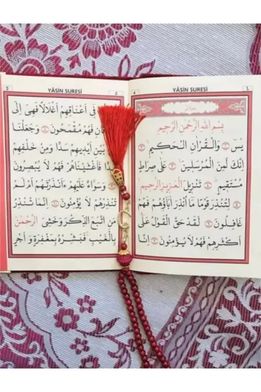 Prayer Rug Set 3 Pieces 1 Rosary 1 Prayer Rug 1 Yasin-i Sharif Burgundy-Burgundy - 4