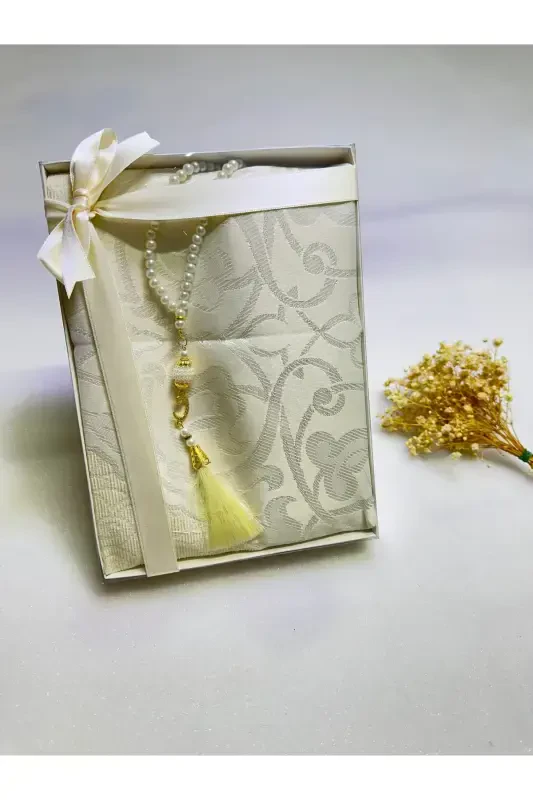 prayer rug set, bride-to-be set of 2, prayer rug rosary, gift, dowry mevlid gift-cream - LIFESTYLING