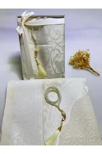 prayer rug set, bride-to-be set of 2, prayer rug rosary, gift, dowry mevlid gift-cream - LIFESTYLING (1)