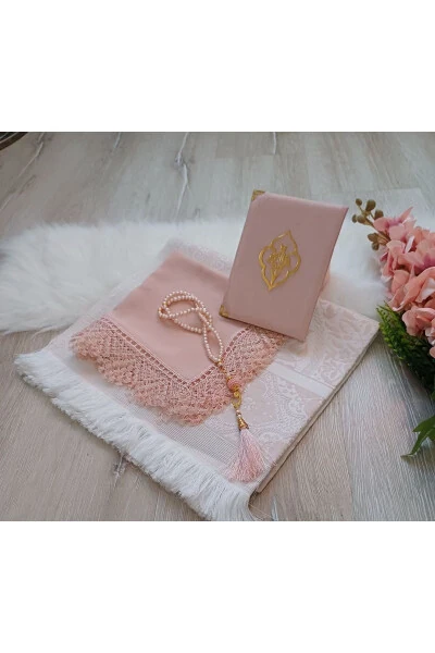 Prayer rug shawl headscarf Quran rosary set mevlid pilgrimage umrah gift - LILAMOR CONCEPT HEDIYELIK