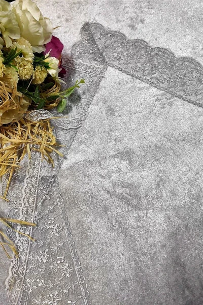 Prayer Rug Velvet Single French Lace Gray - 2