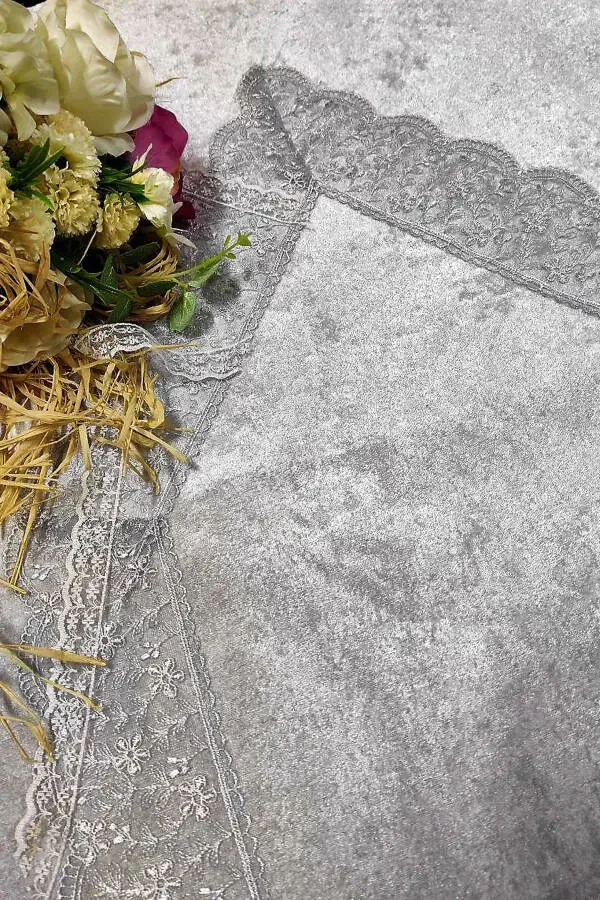 Prayer Rug Velvet Single French Lace Gray - 2
