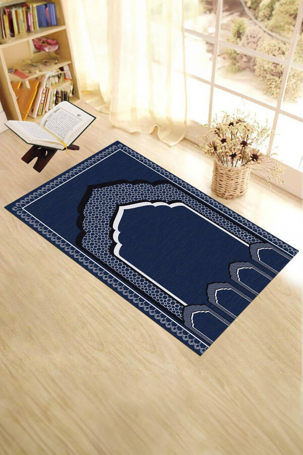 Prayer Rug with Digital Minbar Motif, Washable, 70x130 (Blue) - 1