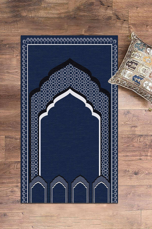 Prayer Rug with Digital Minbar Motif, Washable, 70x130 (Blue) - 3