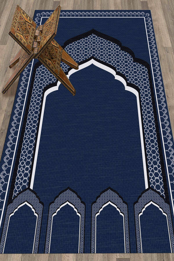 Prayer Rug with Digital Minbar Motif, Washable, 70x130 (Blue) - 5