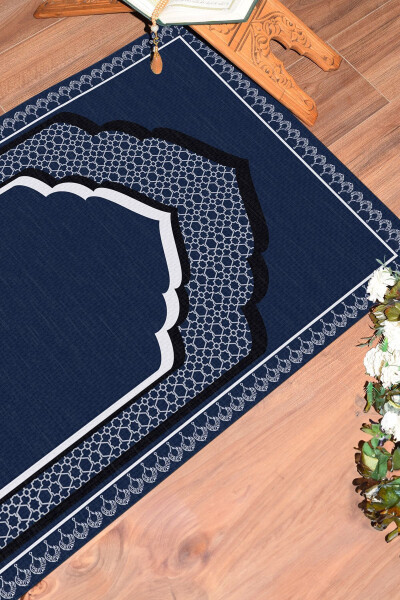 Prayer Rug with Digital Minbar Motif, Washable, 70x130 (Blue) - 6