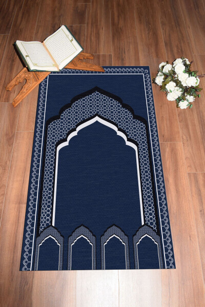 Prayer Rug with Digital Minbar Motif, Washable, 70x130 (Blue) - 7