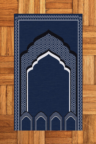 Prayer Rug with Digital Minbar Motif, Washable, 70x130 (Blue) - 8