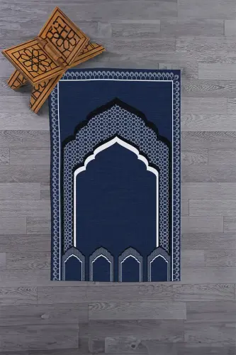 Prayer Rug with Digital Minbar Motif, Washable, 70x130 (Blue) - 5