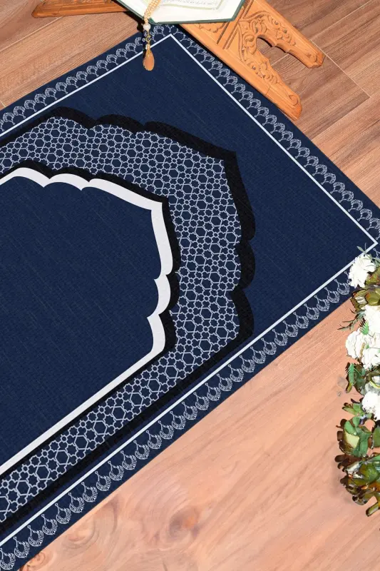 Prayer Rug with Digital Minbar Motif, Washable, 70x130 (Blue) - 9