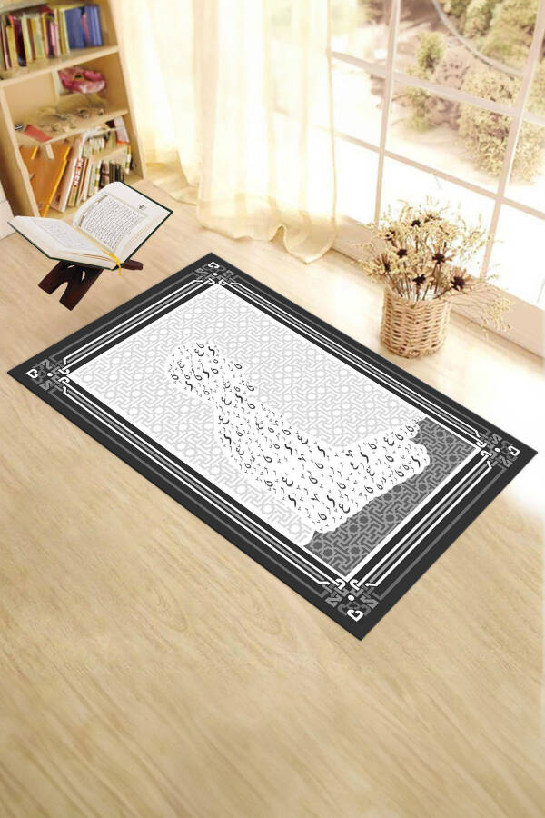 Prayer Rug with Digital Printed Praying Human Figure 70x130, PRAYER RUG-38-GRAY - 4