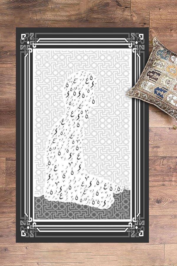 Prayer Rug with Digital Printed Praying Human Figure 70x130, PRAYER RUG-38-GRAY - 6