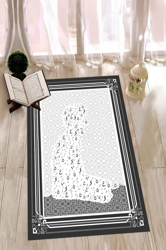 Prayer Rug with Digital Printed Praying Human Figure 70x130, PRAYER RUG-38-GRAY - 3